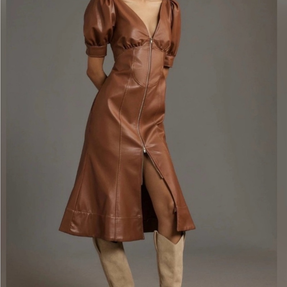 Anthropologie Brown Faux Leather Dress